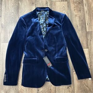 JF J. Ferrar Stretch Slim Fit Velvet Sport Coat Mens Size 36 Reg Blue